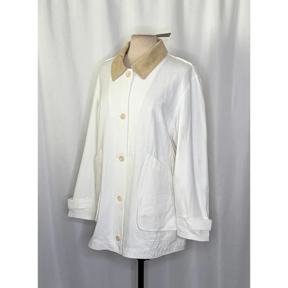 NWT!! J. CREW Barn Jacket Canvas Ivory Corduroy Collar Pockets Outdoors‎ X-Large